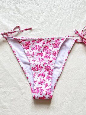Betty Jade bikini bottoms Large white pink floral string side tie swimsuit swim